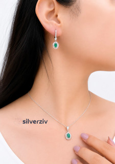 سرویس زنجیری نقره با سنگ زمرد| silverziv