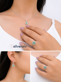 سرویس زنجیری نقره با نگین طبیعی زُمُرُد |silverziv