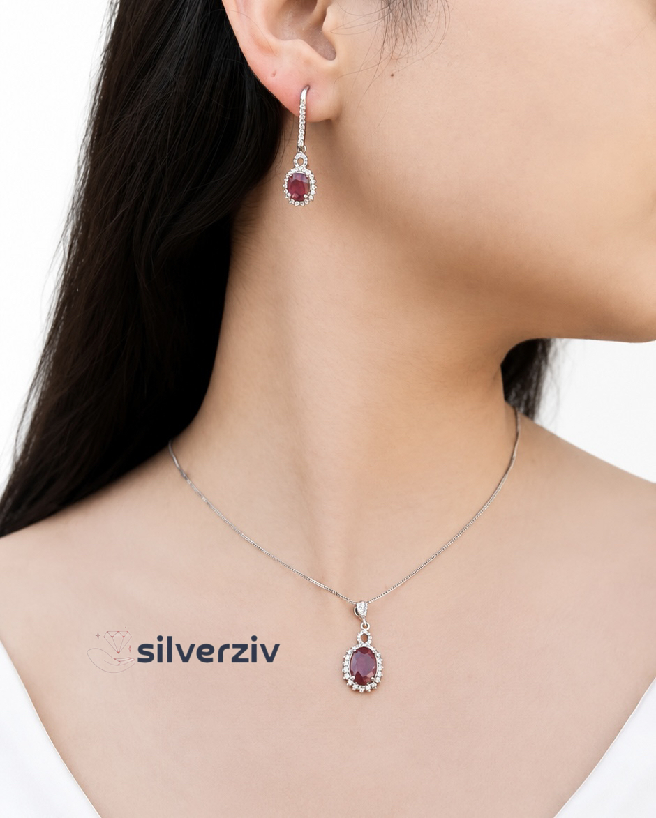 سرویس زنجیری نقره نگین یاقوت برمه|silverziv
