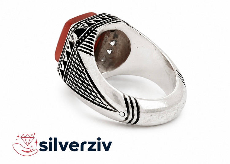 انگشتر عقبق سرخ چهارگوش| silverziv