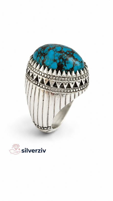 انگشتر فیروزه شجر رگه عنکبوتی نیشابور| silverziv