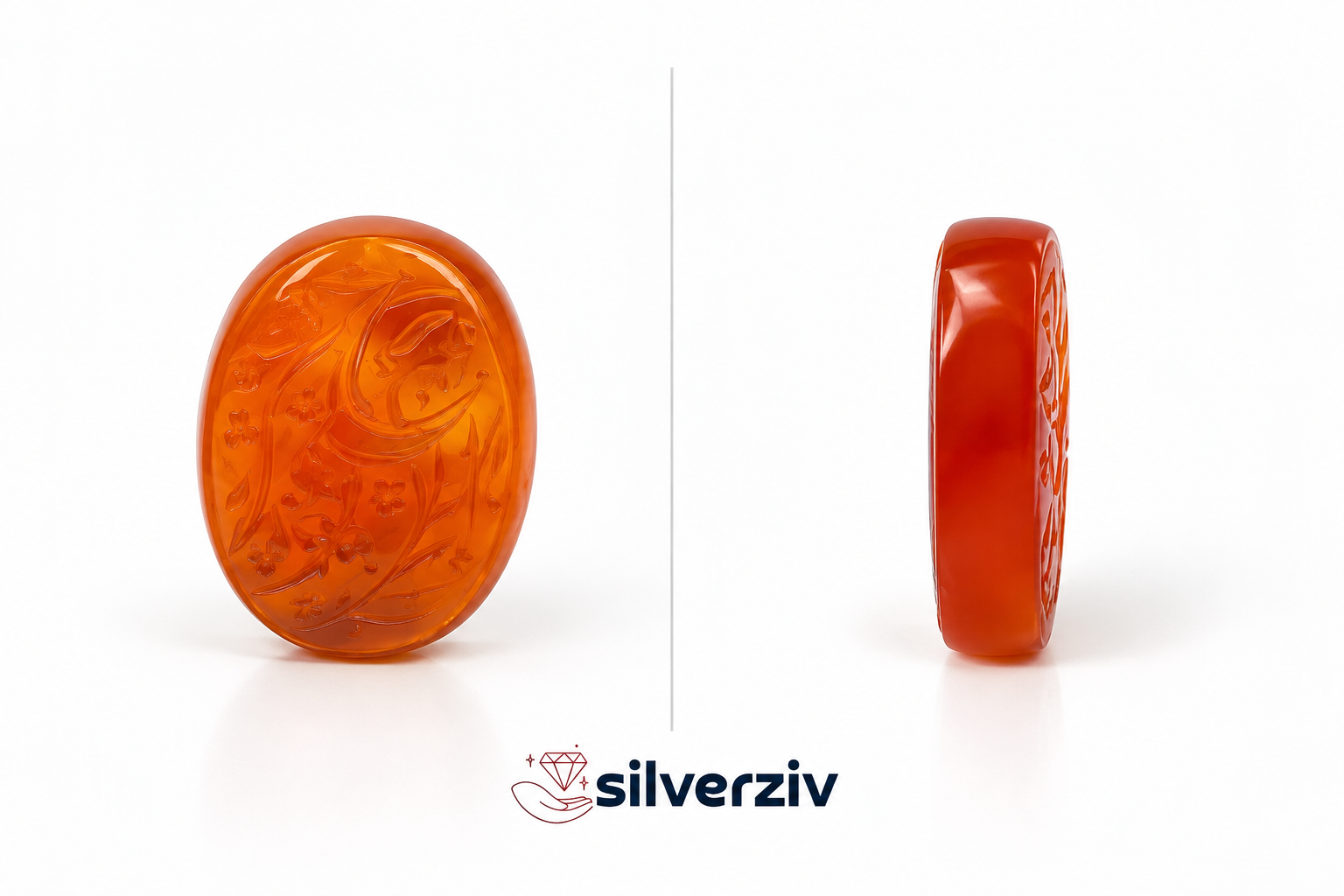 نگین عقیق عسلی حکاکی شده|Silverziv