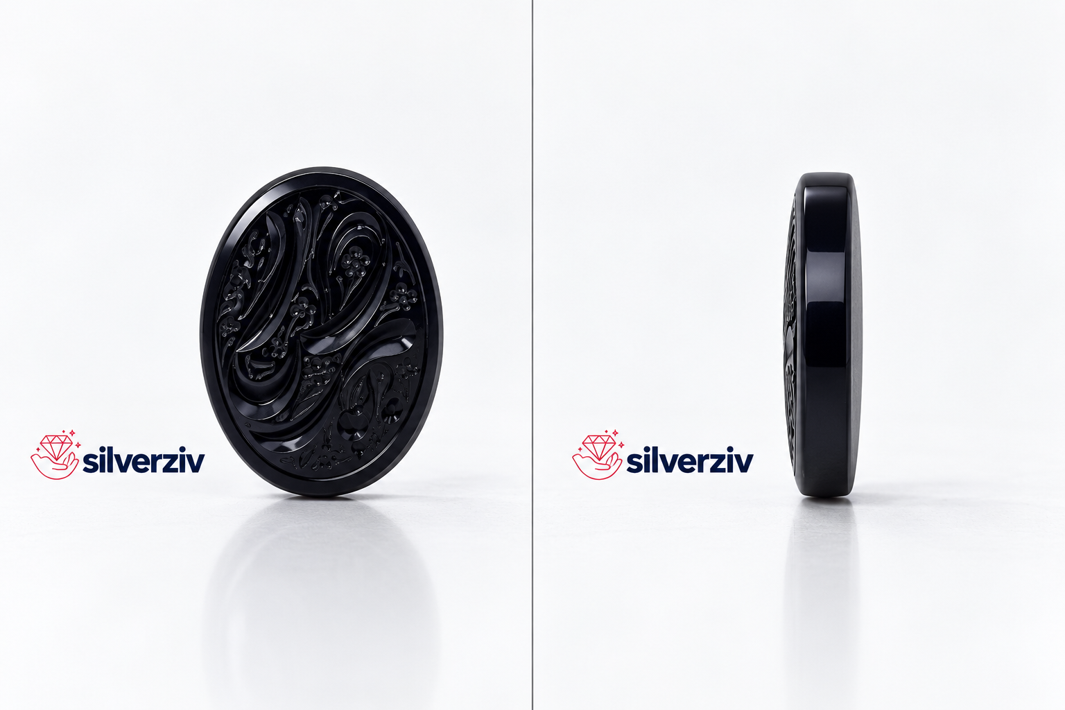 نگین عقیق سیاه حکاکی شده| Silverziv
