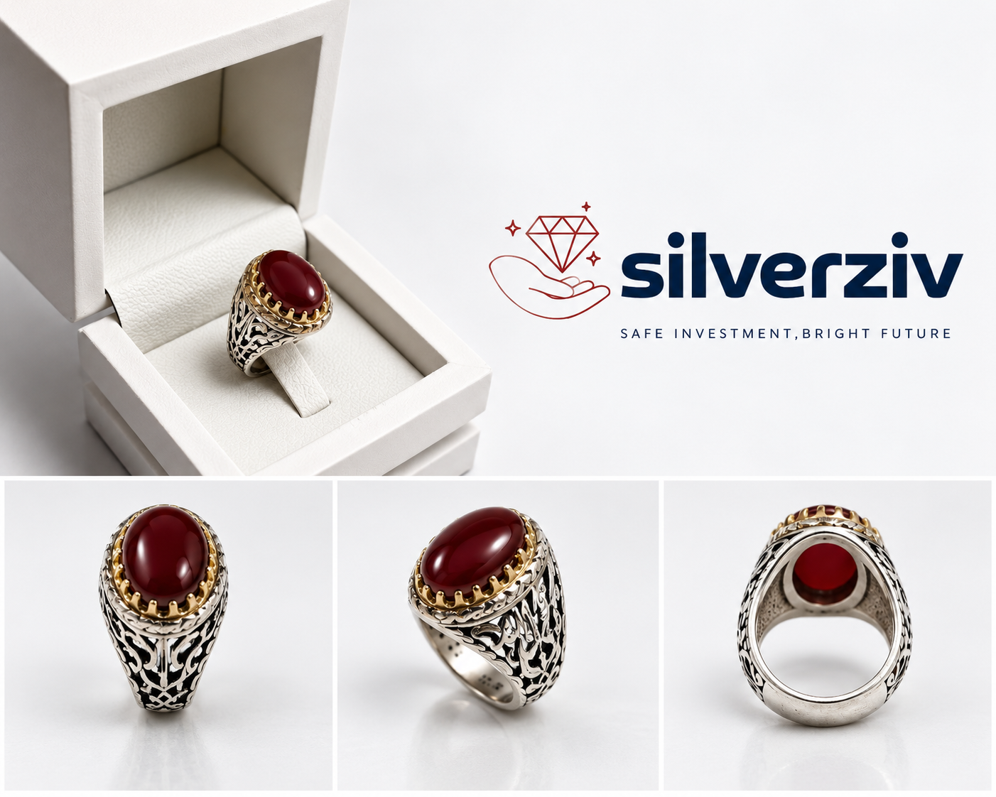انگشتر نقره با نگین عقیق قرمز|Silverziv